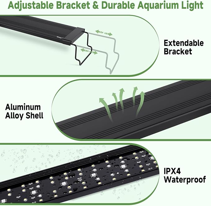 hygger LED Aquarium Light with Timer, 15W Full Spectrum Fish Tank Plant Growth Lamp, 24 H Remote Control, Adjustable Brightness & 10 Colors, Extendable Bracket, Power-Off Memory, Fits 12-18 Inch Tank