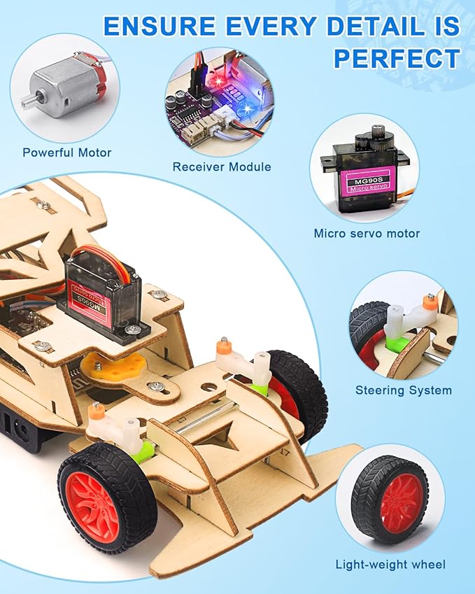 Poraxy STEM Kits for Kids 8-10, STEM Toys for Boys Ages 8-13, Remote Control Car, Wooden 3D Puzzles Science Kits 8-12 Projects Building Model, Birthday Gifts for 9 11 14 Year Old Teen Boys Girls