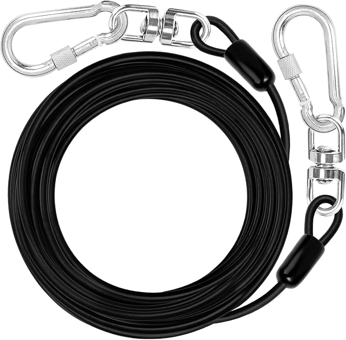 jenico Dog Tie Out Cable: 50ft Dog Lead for Yard - Heavy Duty Chain Leash Outside for Small Large Dogs Up to 500 lbs - Outdoor Runner Tether (Black)