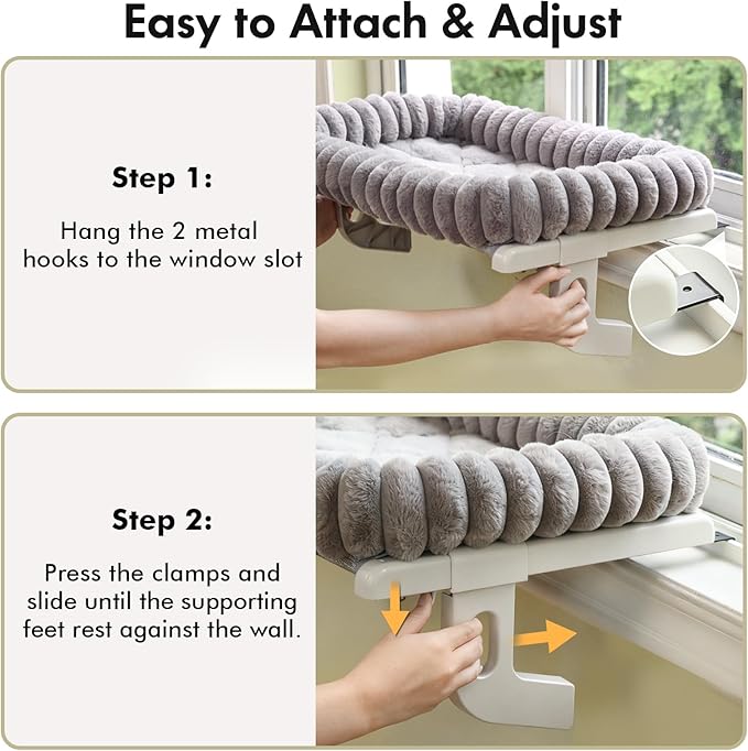 Zoratoo Cloud-Cuddle Cat Window Perch with 4-Sided Bolster, Zipper Design Cushion Window Seat for Window Sill, Sturdy Metal Frame & Easy Assembly Pet Hammock Bed for Indoor Cats (Gray, Large)