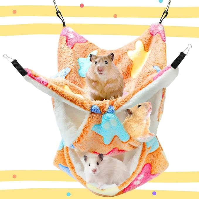 3-Tier Small Pet Hammock - Pet Hanging Nap Sack, Sleep Bag Bed, Hanging Bed for Multi-Pet Cages, Cage Hammock Beds for Rat, Ferret, Sugar Glider, Hamster, Squirrel