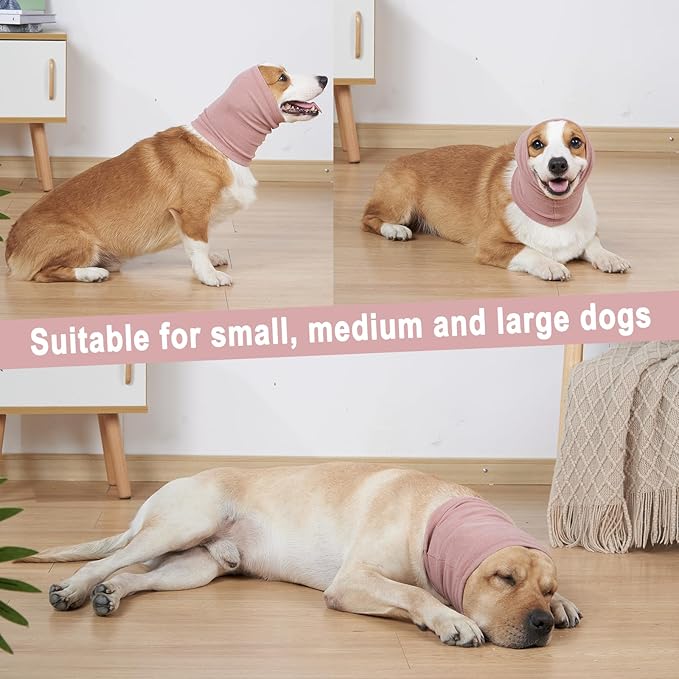 Meifsou Calming Hoodie for Dogs - Stretchy Dog Ear Cover, No Shake Anxiety Head Wrap Quiet Ears, Pet Snoods for Thunder, Lightning, Fireworks, Vet Visits, Grooming, Rabbit Plush Fabric, Purple S