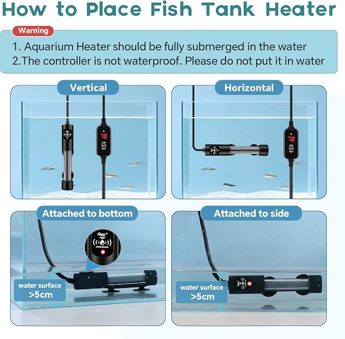 hygger 150W Submersible Aquarium Heater with Digital Temperature Controller, Mini Fish Tank Heater for 20–30 Gallon Tanks, Overheat & Out-of-Water Protection, Freshwater & Saltwater