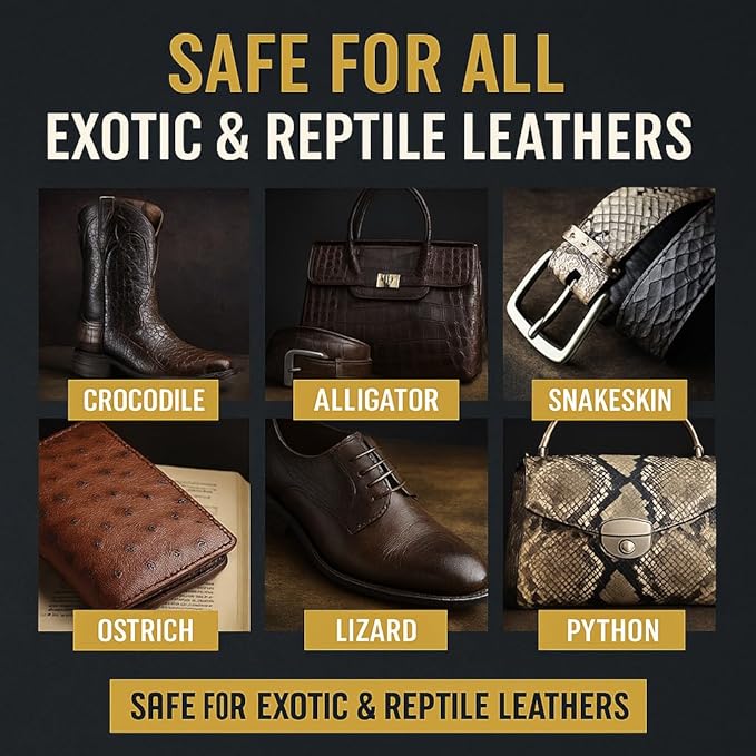 Exotic Leather Cleaner & Conditioner Spray – Cleans, Conditions & Protects Alligator, Crocodile, Snakeskin, Lizard, Ostrich & More – 8oz with Microfiber Cloth – Boots, Shoes, Bags, Belts