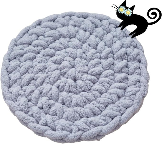 Cat Self-Warming Knitted Bed Mat, Extra-Soft Warm Round Washable Pads Cushions for Indoor Kittens & Kitty Small Pets Cat Trees (Blue-Grey,X-Large)