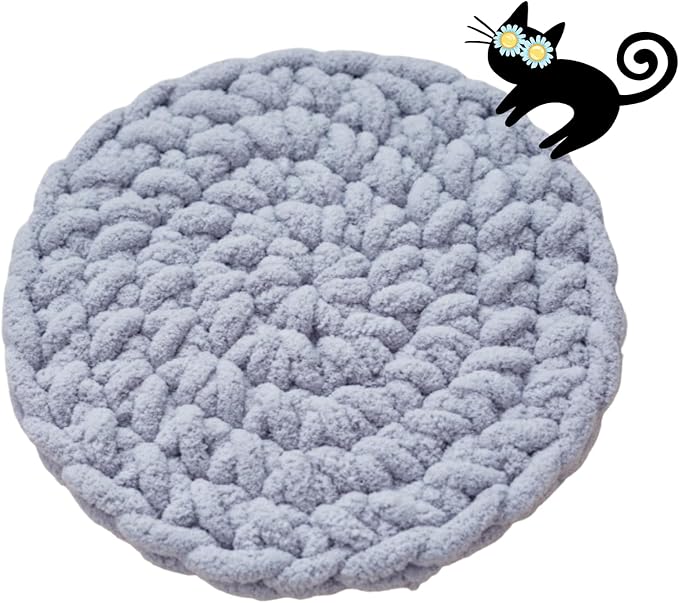 Cat Self-Warming Knitted Bed Mat, Extra-Soft Warm Round Washable Pads Cushions for Indoor Kittens & Kitty Small Pets Cat Trees (Blue-Grey,Medium)