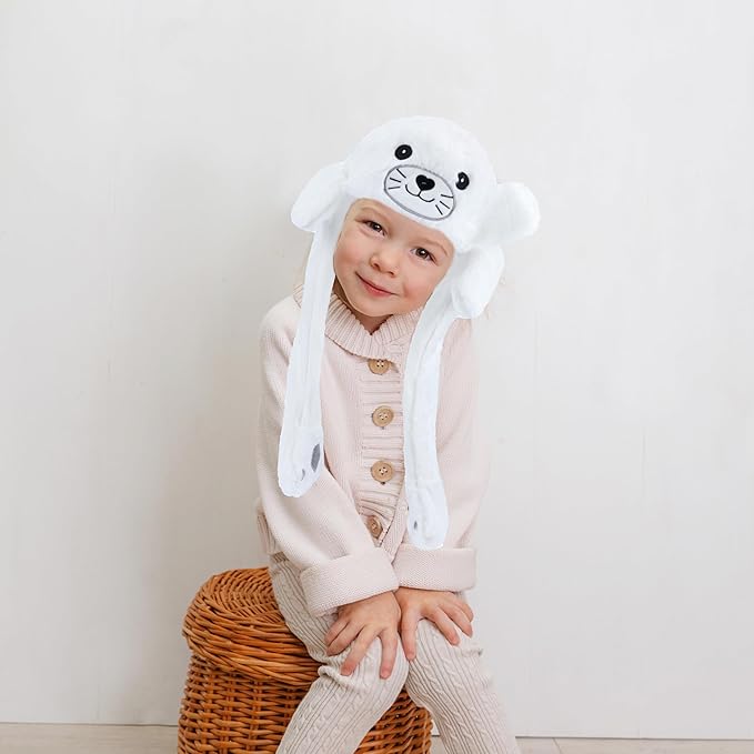 Bubblepompom Animal Hat with Ears Moving Jumping Pop Up Beating Hat Plush Holiday Cosplay Dress Up Funny Gift for Kids