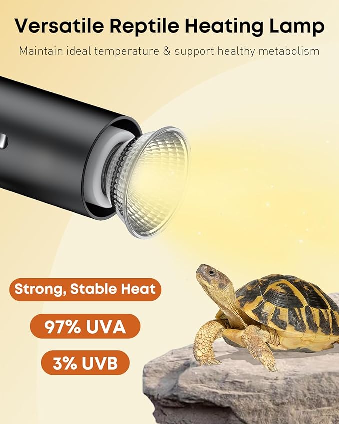 Pawfly Reptile Heat Lamp, Terrarium Basking Spot Lamp with 2 Pack 50 W UVA UVB Bulbs, Timer & Dimmer, Adjustable Heating Light for Amphibian, Bearded Dragon, Tortoise, Lizard & Chameleon