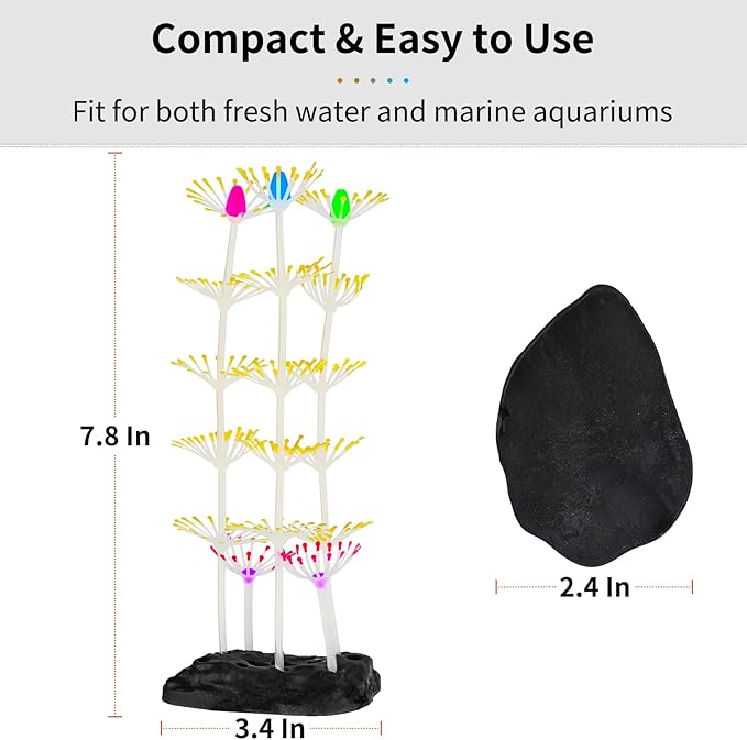 Uniclife Strip Coral Plant Ornament Glowing Effect Silicone Artificial Decoration for Fish Tank, Aquarium Landscape - Orange