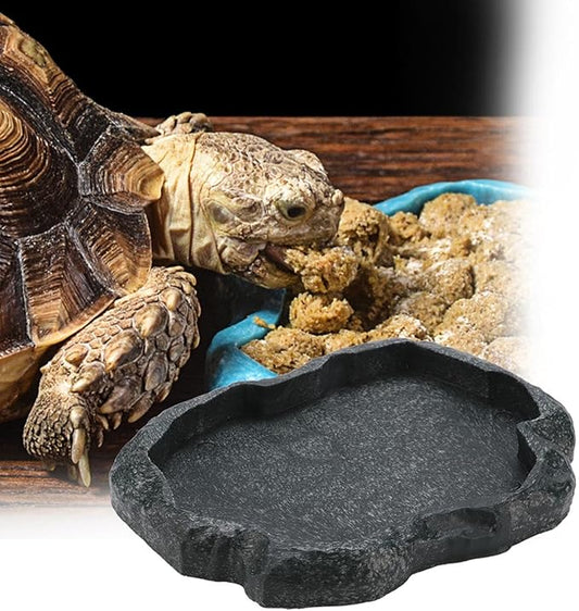 Resin Rock Reptile Food and Water Bowl, Terrarium Dish for Bearded Dragon, Leopard Gecko, Lizard, Tortoise Feeder Accessories