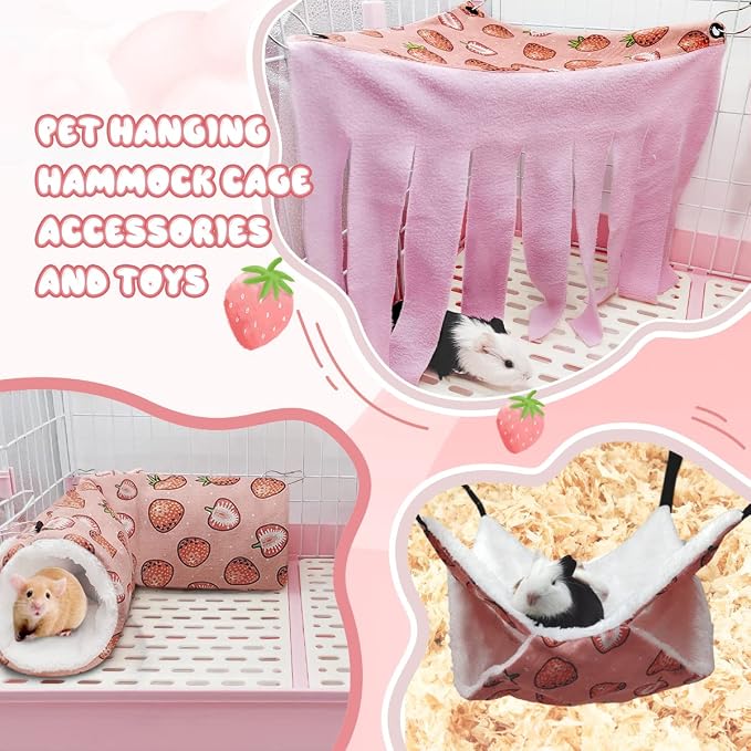LYART Guinea Pig Rat Ferret Hammock and Warm Bed Small Pet Hideout Tunnel Cave Hanging Bunkbed Hammock Cage Toy for Hamster Sugar Glider Squirrel (4.Hammock X 2PCS)