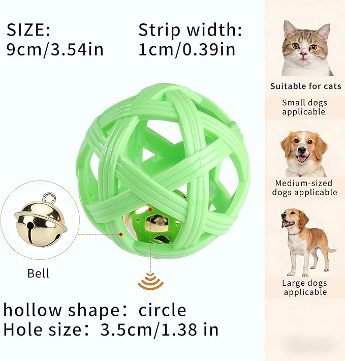 Dog Toy Ball with Bell, TPR Chew Resistant Interactive Fetch Toy for Small to Medium Dogs& Puppies, Lightweight Bouncy Cage-Style Puppy Ball for Boredom Relief & Teething