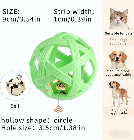 Dog Toy Ball with Bell, TPR Chew Resistant Interactive Fetch Toy for Small to Medium Dogs& Puppies, Lightweight Bouncy Cage-Style Puppy Ball for Boredom Relief & Teething