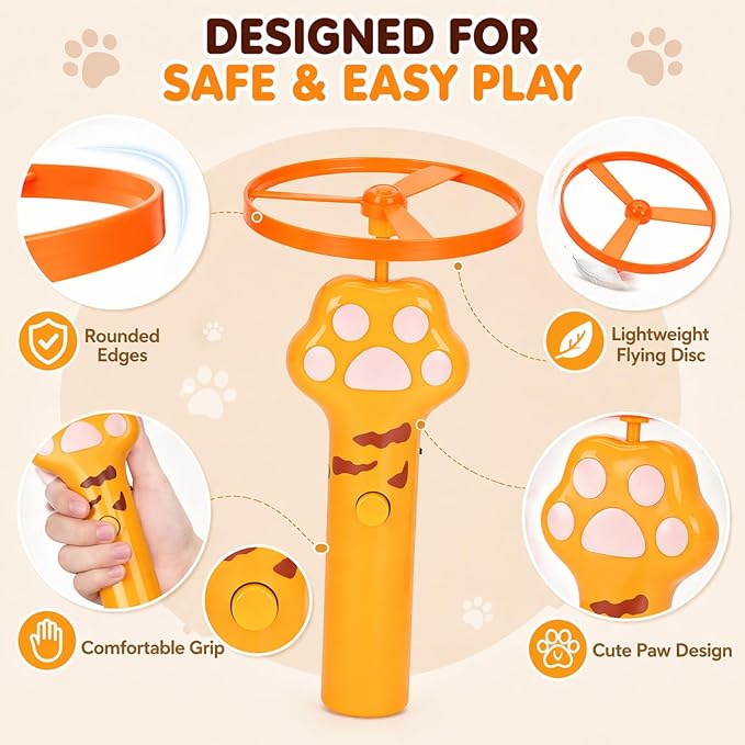 Cat Fetch Toy, Rechargeable Flying Disc Launcher with 6 Flying Discs, Interactive Cat Toys for Indoor Cats, Cat Chase Toy for Bored Indoor Cats, Kittens & Adult Cats