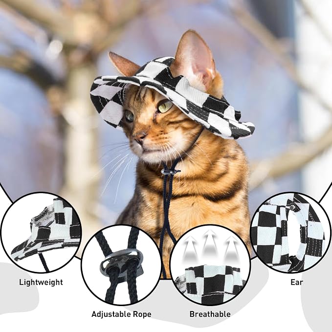 QBLEEV Cat Hats for Cats Only, Sphynx Hat with Ear Hole, Summer Cowboy Hats | Breathable kitten headwear mini sun sombrero caps, pet chihuahua sunscreen baseball outdoor climbing cap for birthday party