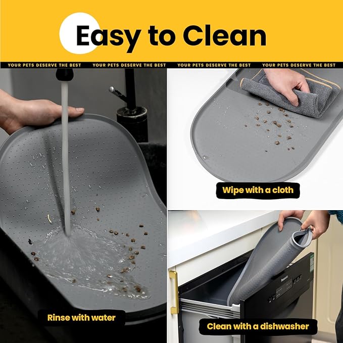 Conlun Dog Food Mat,1/2 Inch Raised Edges Cat Feeding Mat for Spill Containment,BPA-Free Silicone Pet Food Mats for Floor Waterproof,Rubber Dog Placemats for Food and Water Bowls(Grey,19"x12")