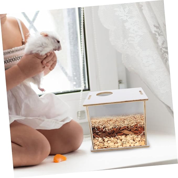 Garneck Household Multi-Function Wooden Chinchilla Bathtub Sand Bath Feature for Pets Transparent Design for Easy Cleaning for Hamsters and Guinea Pigs