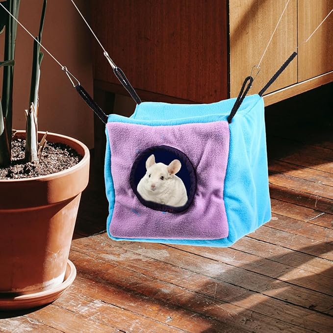 YARNOW Small Animals Cage Double-Layer Hanging Hammock with Cube Hideout, Soft Cotton Warm Bed for Squirrels, Ferrets, Hamsters, and Parrots, Comfortable Pet Sleeping Nest