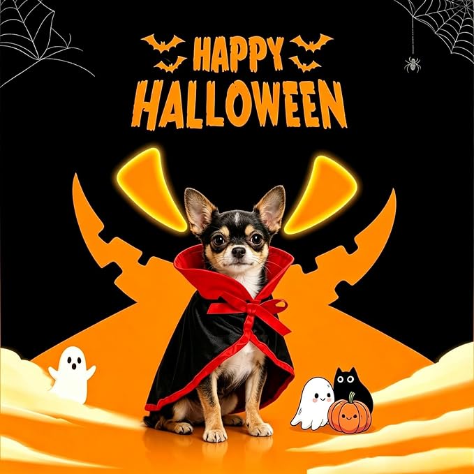 NAMSAN Cat Vampire Costume, Halloween Pet Dracula Cape for Cats Small Dogs Rabbits, Stand-Up Vampire Cloak Small Breed, Small Pets Halloween Cosplay Outfit Party Dress Up