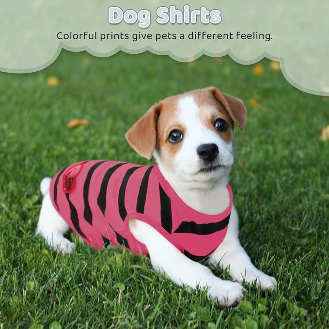 Dog Striped T-Shirts for Small Dogs Cats, Dog Vest Pet Apparel Tee Shirts Spring Summer Suitable for Small and Medium Large Pets French Bulldog Bichon, Rose S