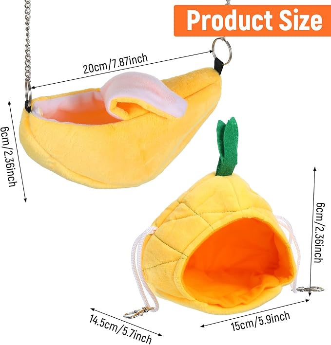 Nogeqi 2 Pcs Hamster Bed, Soft Rat Guinea Pig Hammock, Hanging House Rat Cage Accessories for Guinea Pig Rat Sleep and Play(Banana and Pineapple)