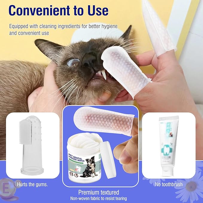 Pet Teeth Cleaning Finger Wipes for Dogs & Cats, Dog Dental Wipes for Removing Plaque and Tartar Buildup, No-Rinse Disposable Gentle Cleaning & Gum Care Pet Wipes, 50 Counts
