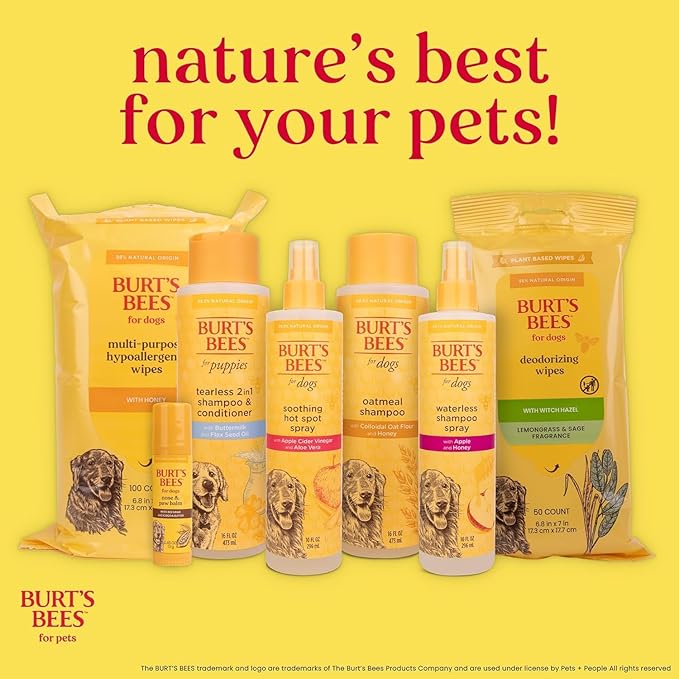 Burt's Bees for Pets Deodorizing Dog Shampoo and Conditioner with Apple and Rosemary, 95% Natural Origin, pH Balanced, No Sulfates or Parabens, for Smelly Dogs, 32 Fl Oz