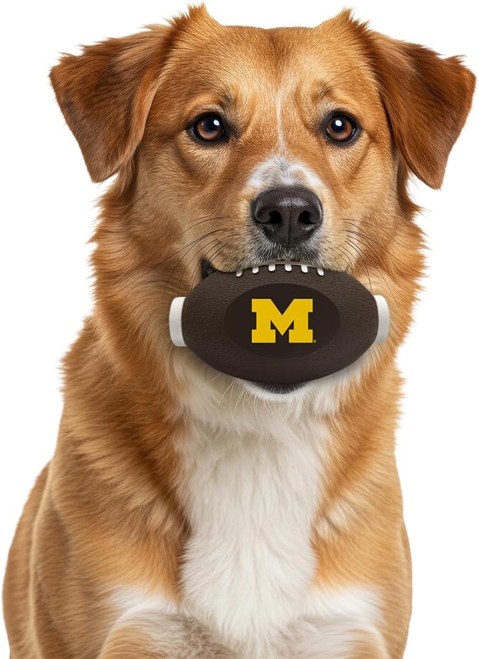 Pets First NCAA Michigan Wolverines Football Treat Dispensing Toy for Dogs and Cats, Rubber Ball Pet Toy, Interactive Fun Doggie Treat Toy, Natural Rubber Feeding Toy (MI-3622)