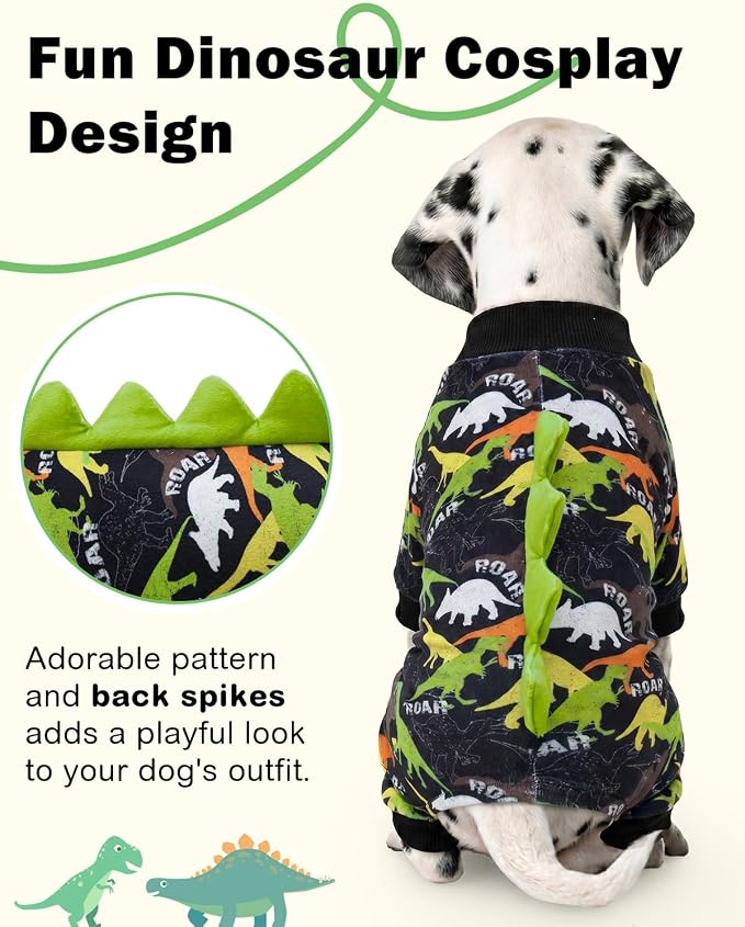 CuteBone Dinosaur Costume Dog Pajamas, Stretchy Spandex Crystal Velvet Sleepwear Coat for Small Dogs, Soft & Warm Pet Outfit Clothes for Cold Weather, Cozy Pullover Design COSP21XS