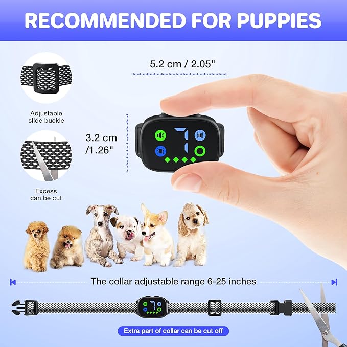 Dog Bark Collar for Large Medium Small Dogs, Anti Barking Device for Dogs, Rechargeable Smart Bark Collar with 7 Adjustable Sensitivity, Compact Bark Collar Indoor Outdoor