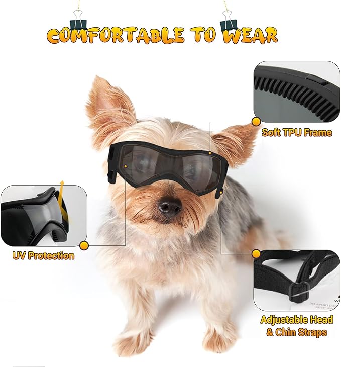 Dog Goggles Small Breed, UV Protection Dog Sunglasses for Medium Dog Outdoor Riding Driving, Medium Black