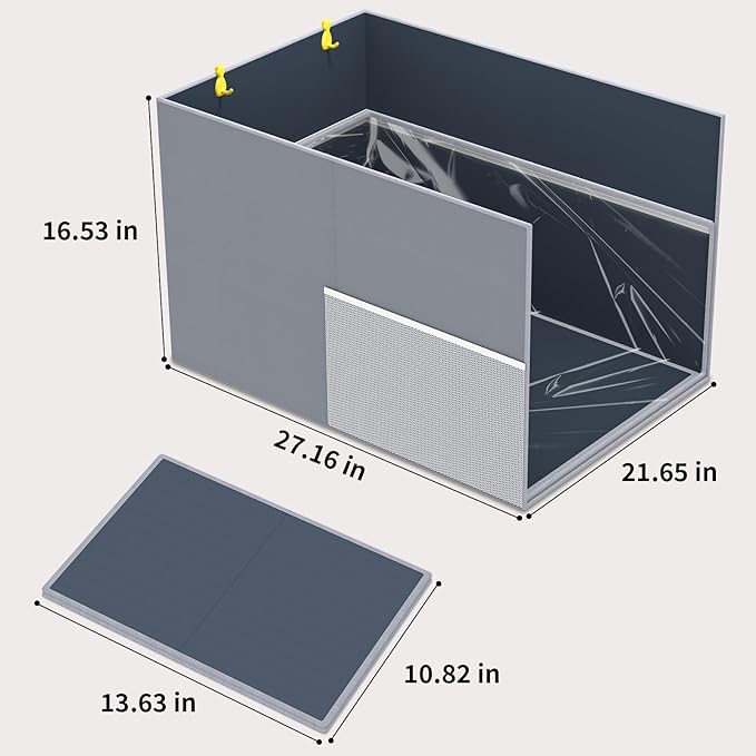 2PCS Cat Litter Box Enclosure Splash Guard, All-in-One Large Waterproof Gray Foldable Pet Litter Box Shield