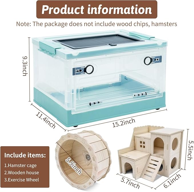 Portable and Foldable Hamster Cages with Wheels, Castle Habitat, and Exercise Wheel, Easy to Move and Store Suitable for Guinea Pigs, Rat and Other Small Animals (Blue)