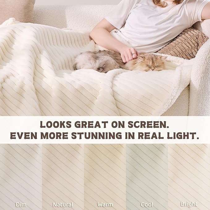 Qeils Waterproof Calming Dog Blanket for Medium Dogs, Noiseless Soft Plush Pet Blanket for Cats, 500GSM Thick Faux Fur Pet Throw, Couch Furniture Protector for Puppy, Cream, 30x40IN