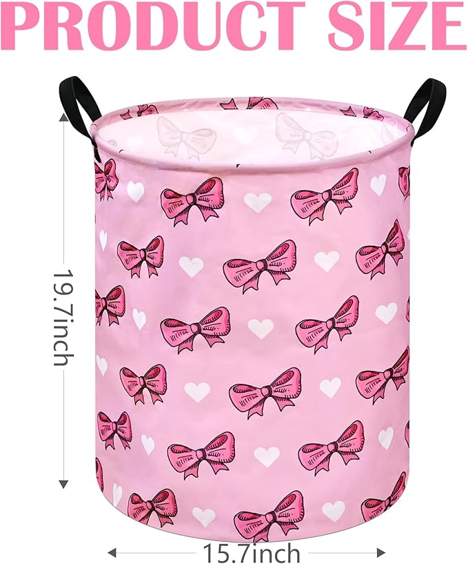 Kids Laundry Hamper Storage Basket Laundry Organizer Hamper Storage Bins Clothes Box Nursery Hamper Gift Basket with Handles (Bowknot)