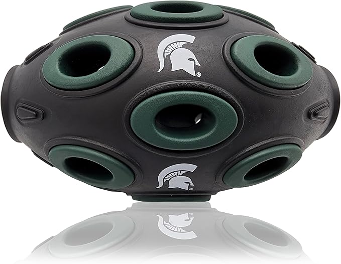 NCAA Michigan State Spartans Football Treat Dispensing Toy for Dogs and Cats, Rubber Ball Dog Toy, Interactive Fun Dog Treat Toy, Natural Rubber Dog Feeding Toy