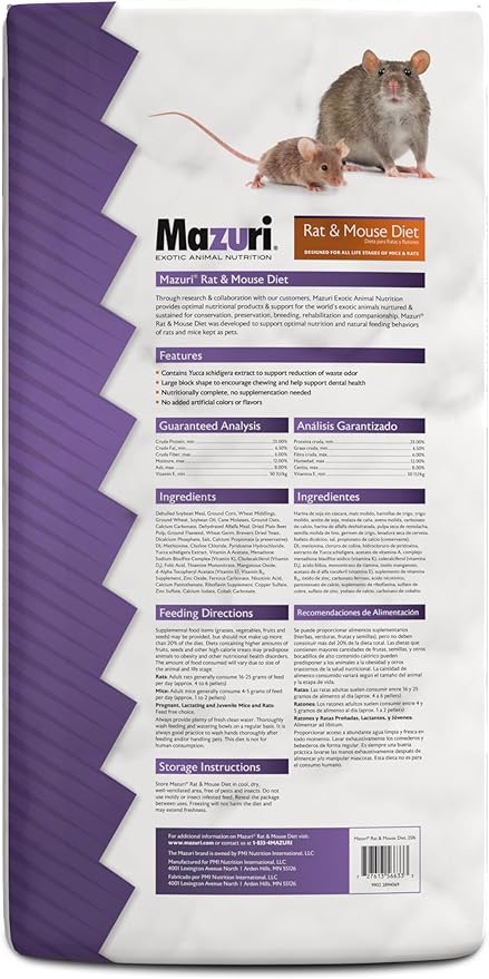 Mazuri Rodent | Nutritionally Complete Rat and Mouse Food | Ammonia-Reduction Formula - 25 Pound (25 lb.) Bag