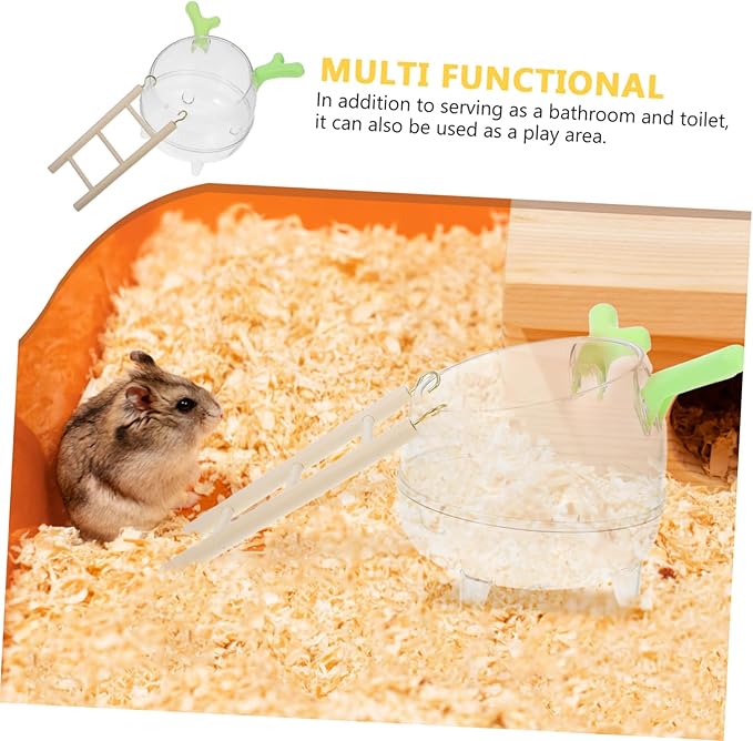 Totority Hamster Bath House Sand Dual-Function Litter Box and Grooming Station for Hamsters Gerbils and Chinchillas Complete Bathing Kit Ladder