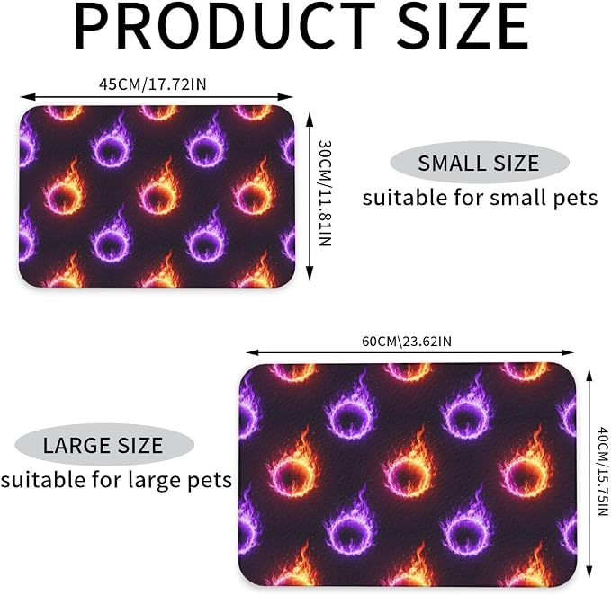 Dog Cat Food Mat Absorbent Placema Non Slip Rubber Backing Dog Food Mats for Floors, Cool Purple Fire Basketball Pet Supplies