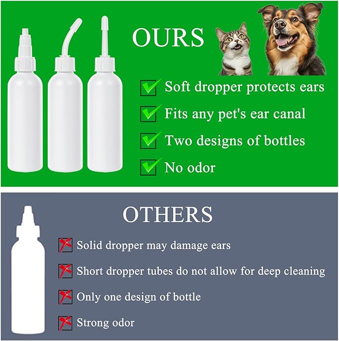 3PCS Empty Plastic Squeeze Bottles for Liquids, 3.38oz Empty Dropper Bottle for Medicated Ear Drops for Dogs with Stickers