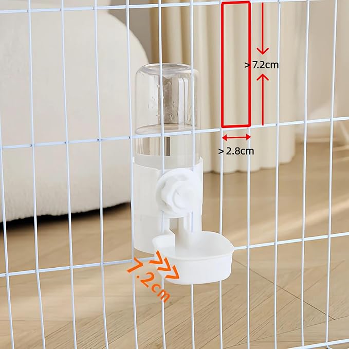 Pet Cage Suspended Water Dispenser, 17oz Hanging Automatic Water Bowl for Rabbit, Bunny, Cat, Ferret, Clear, Plastic (White)