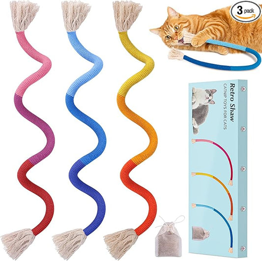 Retro Shaw Cat Toys Chew Ropes with Refillable Natural Catnip for Indoor Cats Safe Teeth Cleaning Interactive Kitten Nip Kitty Kicker Toy for All Breeds 23.6 Inches