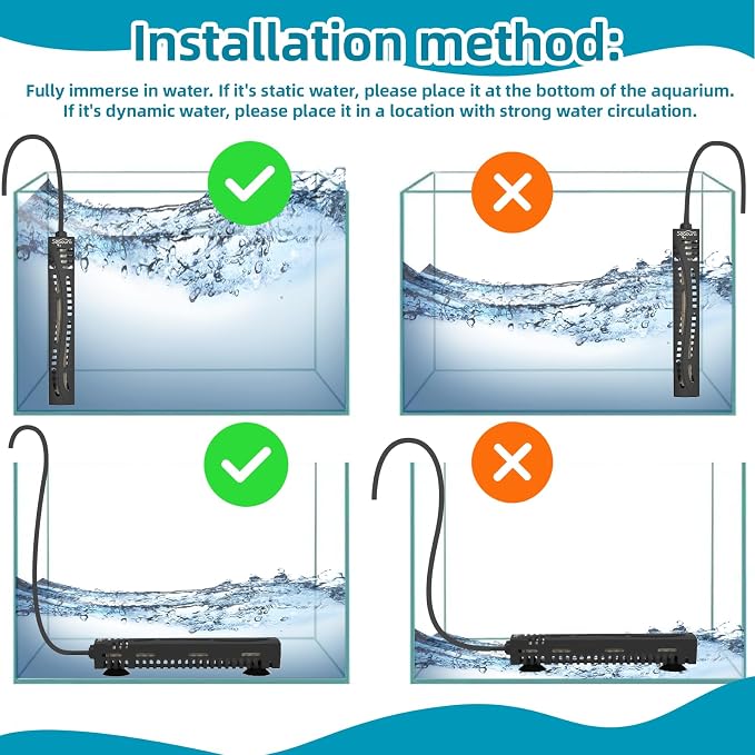 SEAOURA Submersible Fish Tank Heater, 75W Aquarium Heaters for 7-20 Gallon, Adjustable Turtle Tank Heater with Digital Temperature Display, Suitable for Freshwater and Saltwater Tank