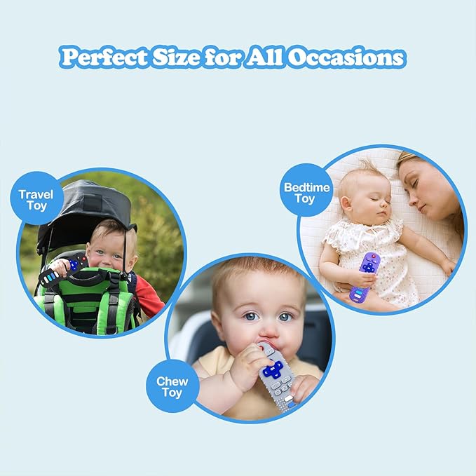 ROBBEAR Baby Teething Toys, Food Grade Silicone Teether for Babies 3 6 12 18 Months, TV Remote Shape Toddlers Chew Toys, Freezer BPA Free (Blue+Beige)