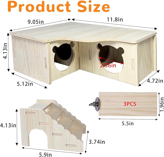 Hamster Hideout Multi-Chamber Hamster House Maze Tunnel Rat Cage Platform Stand Boards Habitats Decor Accessories for Gerbils Mice Lemmings (M)