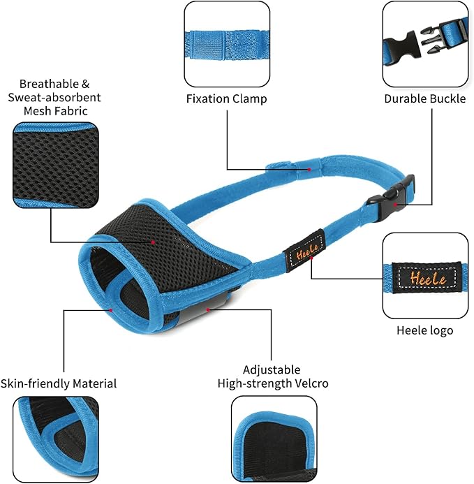 HEELE Dog Muzzle,Soft Nylon Muzzle Anti Biting Barking Chewing,Air Mesh Breathable Drinkable Adjustable Loop Pets Muzzle for Small Medium Large Dogs (Sky Blue, XL)