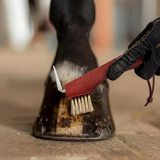 Shinylin Horse Hoof Pick with Brass Wire Brush and Wooden Grip Farrier Tool Hoof Pick Supplies for Horse Cleaning and Grooming