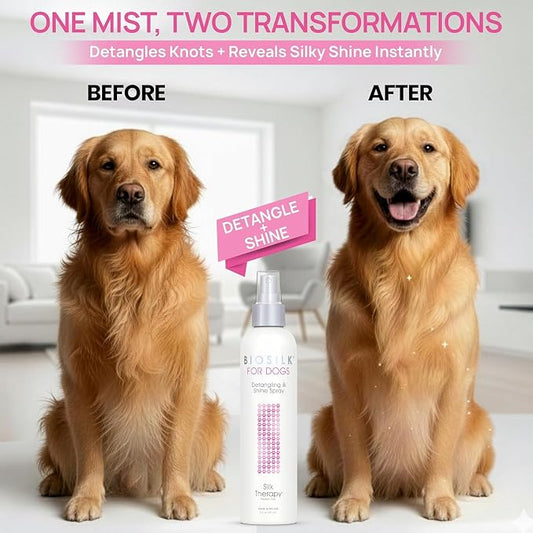 BioSilk for Dogs Silk Therapy Detangling and Shine Protecting Spray, pH Balanced Leave-in Mist with Silk and Vitamins for Dematting, Paraben-Free, All Coats and Breeds, 8 Fl Oz - 6 Pack