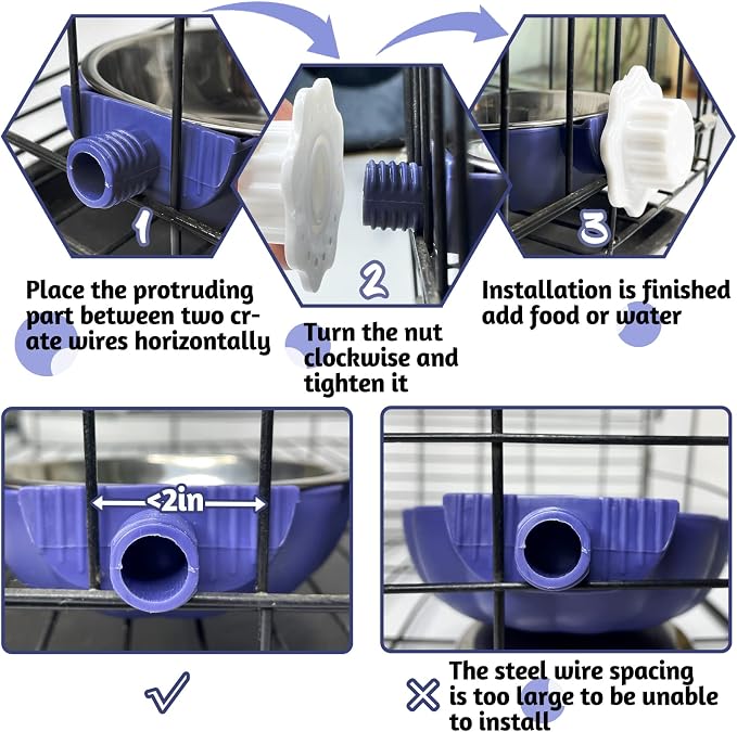 Fhiny Crate Dog Bowl, Removable Stainless Steel Pet Cage Bowl Hanging Food & Water Feeder Coop Cup for Cat, Puppy, Ferret, Birds, Guinea Pigs 2 Pack
