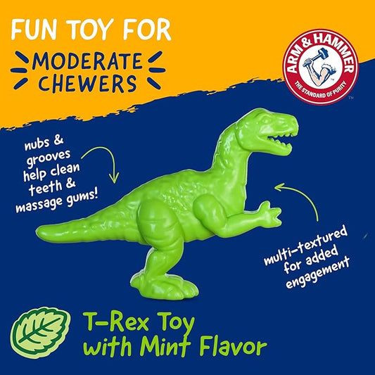 Arm & Hammer Nubbies Denta-Saurus T-Rex Dog Dental Chew Toy, Mint Flavor, for Moderate Chewers, Nylon, Reduces Plaque and Tartar Without Brushing, Baking Soda Infused - 24 Pack